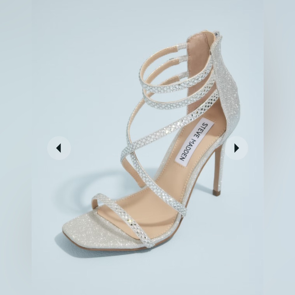 NEW Steve Madden Strappy Baguette Crystal Strap Stiletto Heels! - Picture 2 of 6